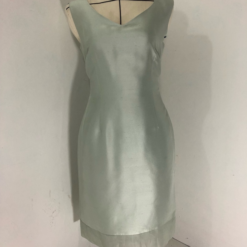 Green silk sheath dress by Laura Ashley. Size 8.
